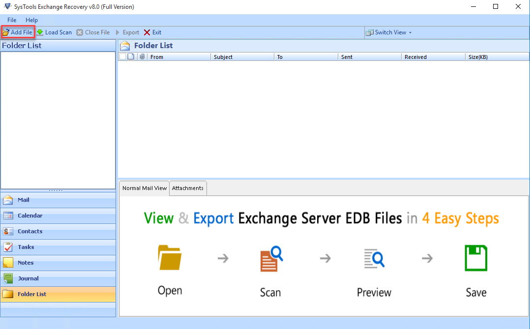 Exchange EDB Recovery Tool - Home Screen