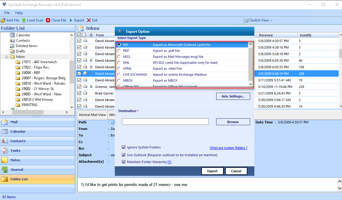 Show Preview of Recoverable Exchange EDB file on Software Interface
